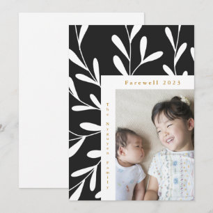 Leafy Frame Black and White Photo Farewell 2023 Holiday Card