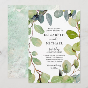 Leafy Frame Eucalyptus Greenery Wedding Invitation