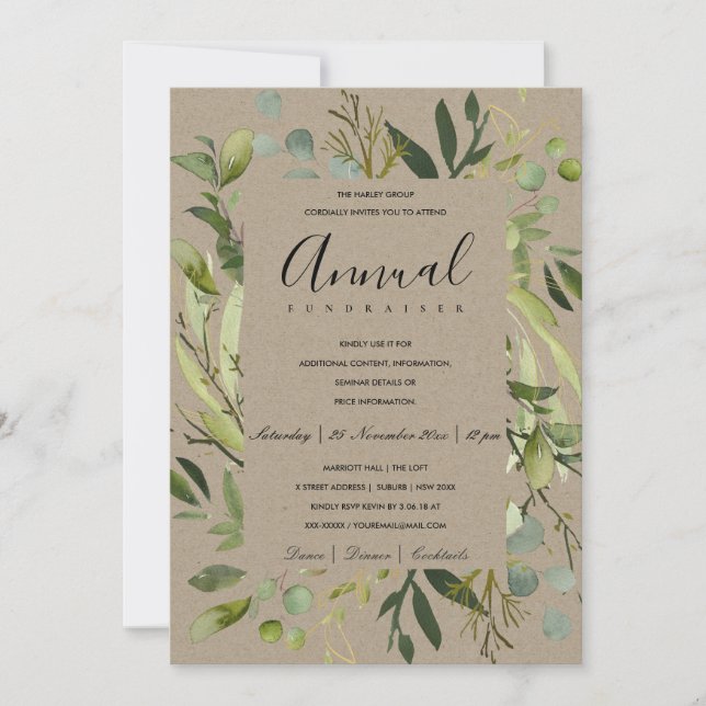LEAFY FRAME GREEN KRAFT CORPORATE PARTY EVENT INVITATION (Front)