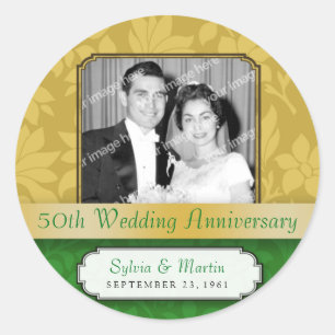 Leafy Gold Damask 50th Anniversary Classic Round Sticker