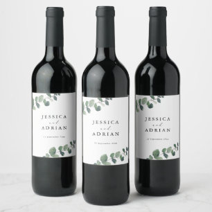 Leafy Green Elegance Wedding Wine Label