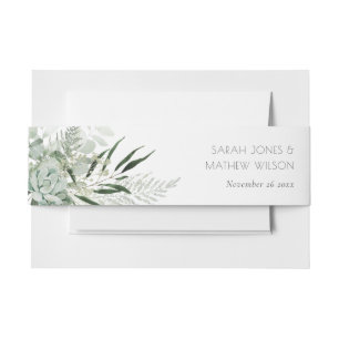 Leafy Green Fern Succulent Frame Foliage Wedding Invitation Belly Band