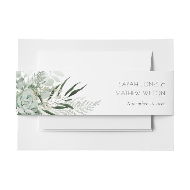Leafy Green Fern Succulent Frame Foliage Wedding Invitation Belly Band (Front Example)