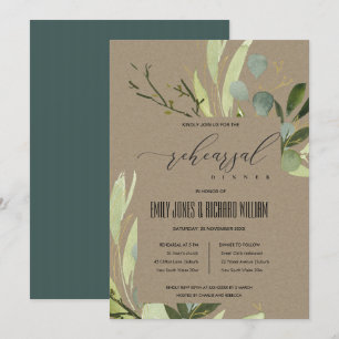 LEAFY GREEN FOLIAGE WATERCOLOR REHEARSAL DINNER INVITATION