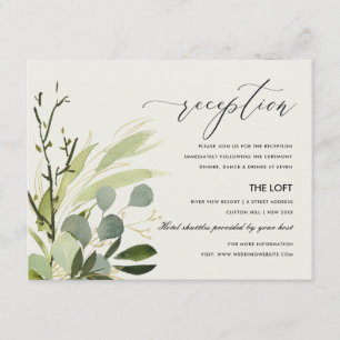 LEAFY GREEN FOLIAGE WATERCOLOR WEDDING RECEPTION ENCLOSURE CARD