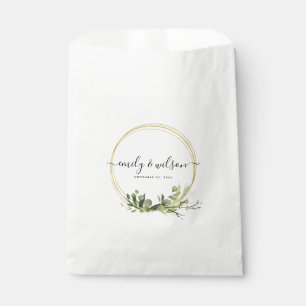 LEAFY GREEN GOLD FOLIAGE WATERCOLOR WEDDING FAVOUR BAG