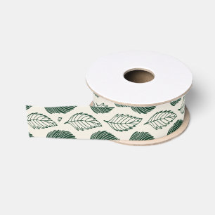 Leafy (Green on Cream) Grosgrain Ribbon