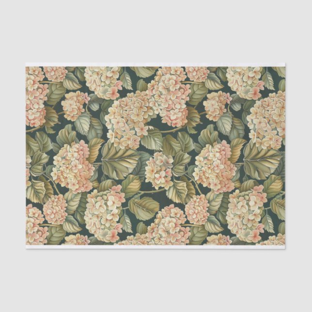 Leafy Green Pale Pink Hydrangea Art Pattern No. 2 Tissue Paper (Front)