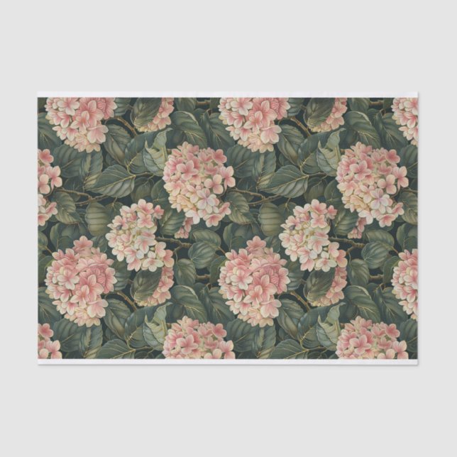 Leafy Green Pale Pink Hydrangea Art Pattern No. 3 Tissue Paper (Front)