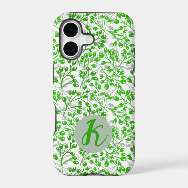 Leafy Green Pattern Modern Elegant Monogrammed (Back)