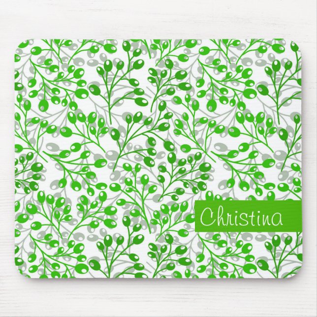 Leafy Green Pattern Modern Elegant Monogrammed Mouse Pad (Front)