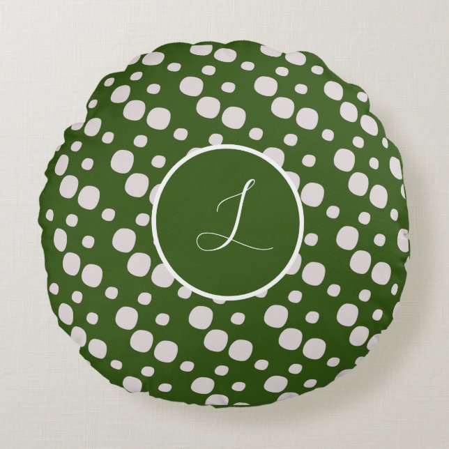 Leafy Green Pink Dots Initial  Round Pillow (Front)