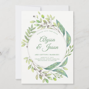 Leafy Green   Save the Date with Photo and Names