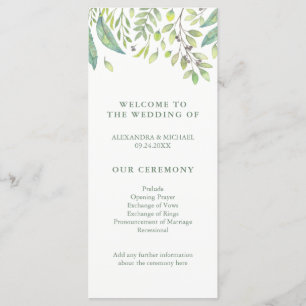 Leafy Green   Trendy Watercolor Wedding Program