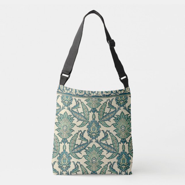 Leafy Green Vintage Arabic Botanical Pattern Crossbody Bag (Front)