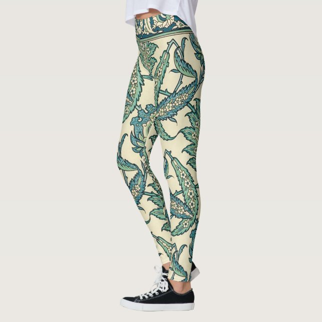 Leafy Green Vintage Arabic Botanical Pattern Leggings (Left)
