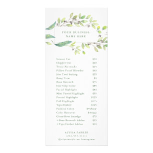 Leafy Green Watercolor Frame   Salon Price List Rack Card