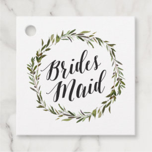 Leafy Green Watercolor Wreath   Bridesmaid Script Favour Tags