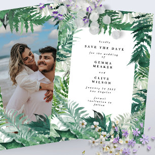 Leafy Greenery Modern Watercolor Photo Save The Date