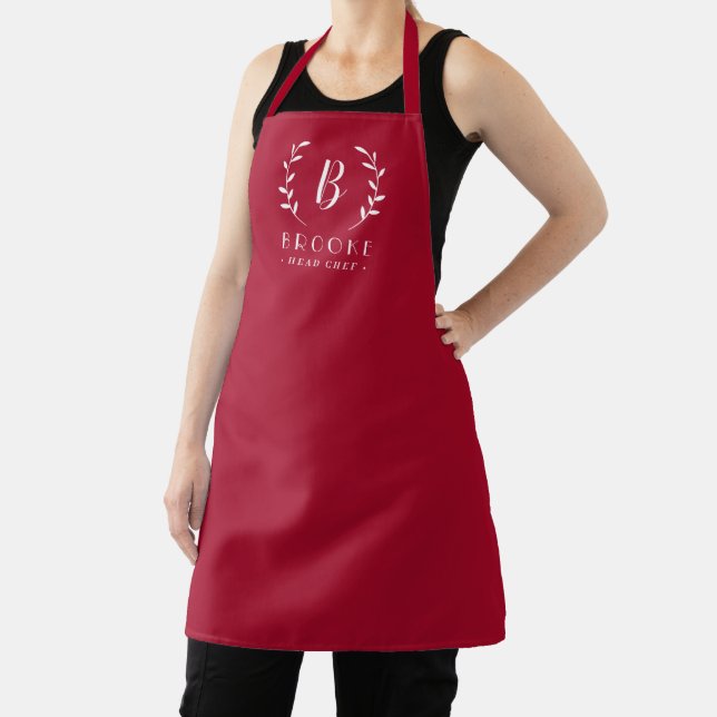 Leafy Initial Editable Colour Personalized Apron (Insitu)