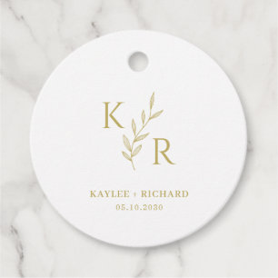 Leafy Initials Wedding Bridal Engagement Rehearsal Favour Tags