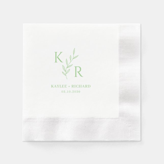 Leafy Initials Wedding Engagement Bridal Shower Napkin (Front)