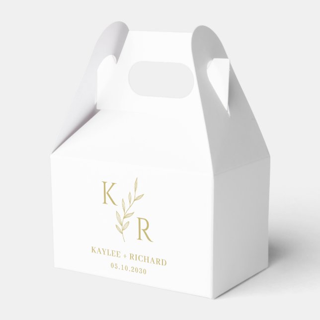 Leafy Initials Wedding Engagement Rehearsal Dinner Favor Box (Front Side)