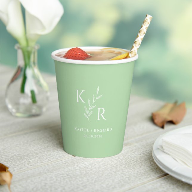 Leafy Initials Wedding Rehearsal Engagement Party Paper Cups (Insitu)