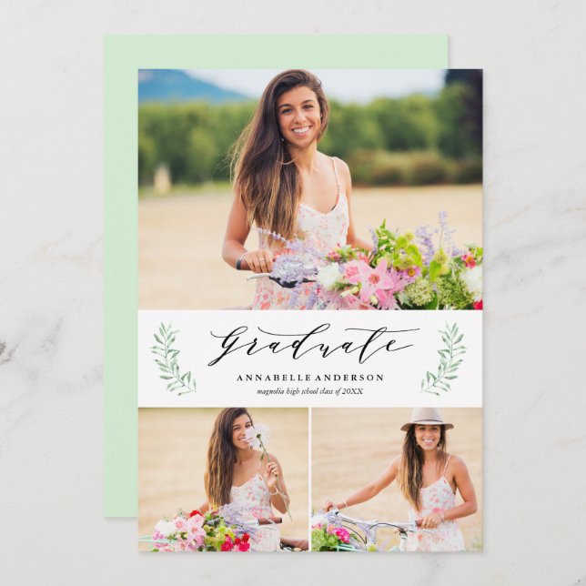 Leafy Laurels Graduation Party Photo Invitation (Devant / Derrière)