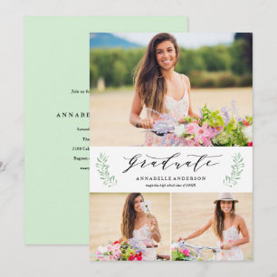 Leafy Laurels Graduation Party Photo Invitation