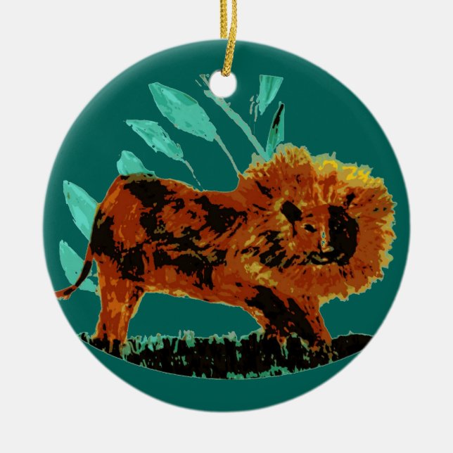 Leafy Lion Wild Animal Ceramic Ornament (Front)