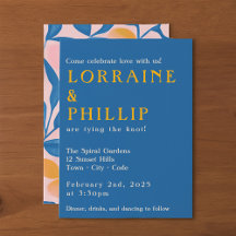 Leafy Lithograph Bold Blue yellow and pink wedding