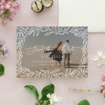 Leafy Minimal Modern Calligraphy Photo 2-Sided Save The Date<br><div class="desc">This elegant save the date features modern typography with a hand-drawn leaf frame. There is a transparent overlay the photo to highlight the text and artwork to establish this look. To customize further,  use the editing tools.</div>