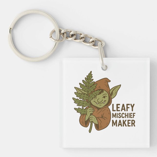 Leafy Mischief Maker - Cute Goblin Forest Creature Keychain (Front)