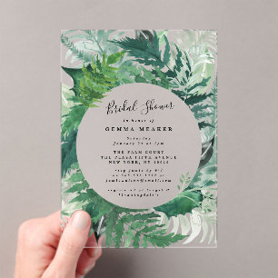 Leafy Modern Watercolor Acrylic Bridal Shower Invitations