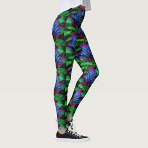 Leafy Neon Blue on Vivid Green Leggings