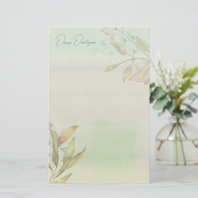 Leafy Ombre Personalized Stationery (Standing Front)