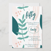 Leafy Pastel Green 50th Birthday Party Invitation