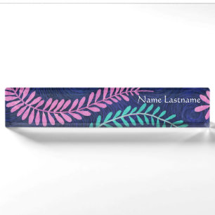 Leafy Pink and Aqua Desk Nameplate
