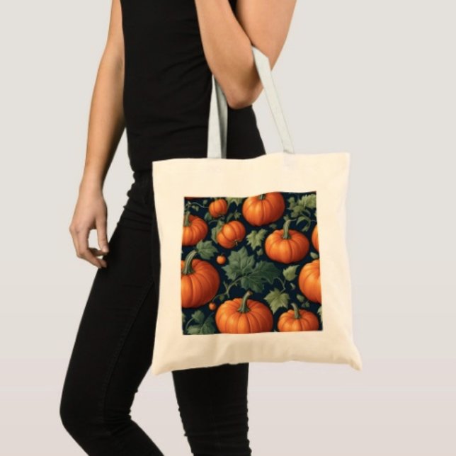 Leafy Pumpkin Patch Tote Bag (100% natural material 100% cotton D: 15.75"l x 15.25"w 5 handle colors.
)