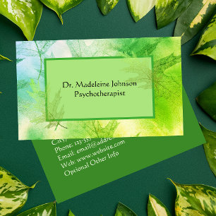 Leafy Pyschotherapist Counsellor Green Blue Nature Business Card