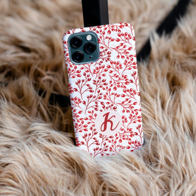 Leafy Red Pattern Modern Elegant Monogrammed Case-Mate iPhone Case (Creator Uploaded)
