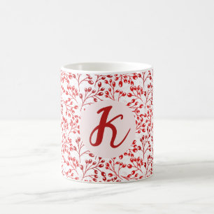 Leafy Red Pattern Modern Elegant Monogrammed Coffee Mug