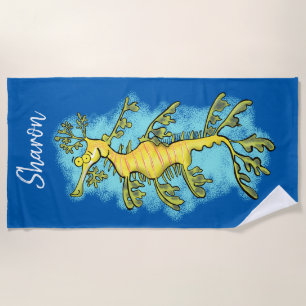 Leafy sea dragon cartoon beach towel