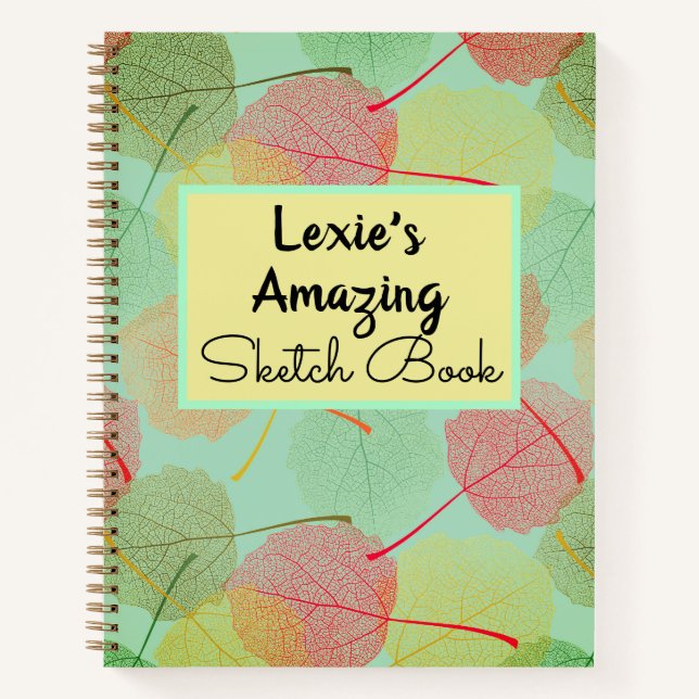 Leafy Stylish Sketch Personalized Spiral Notebook (Front)
