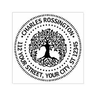 Leafy Tree with Roots Name Return Address NT Frm Self-inking Stamp