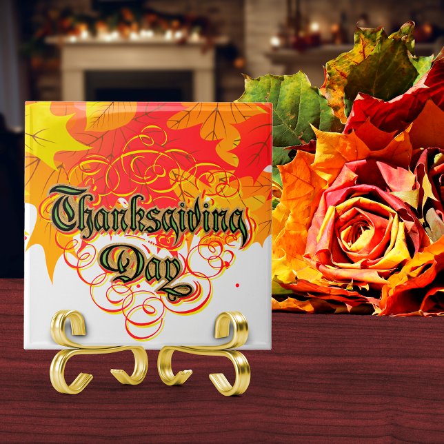 Leafy Typographic Thanksgiving Day Words  Tile (Creator Uploaded)
