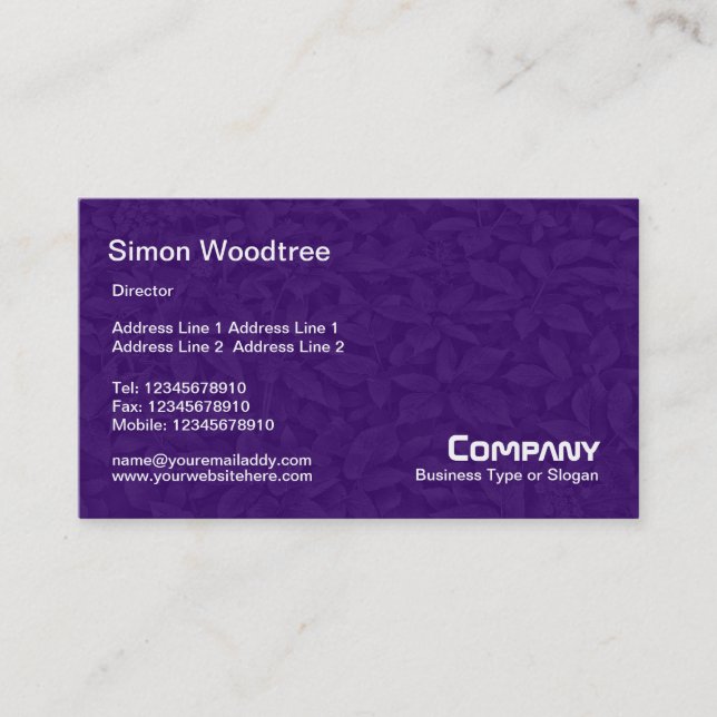 Leafy Undergrowth Texture - Dark Violet Business Card (Front)