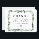 leafy watercolor floral change the date save the date<br><div class="desc">leafy watercolor floral change the date card. With beautiful watercolor leaves and modern bold type this change the date invitation is right on trend and perfect for any season. Part of a wedding suite</div>