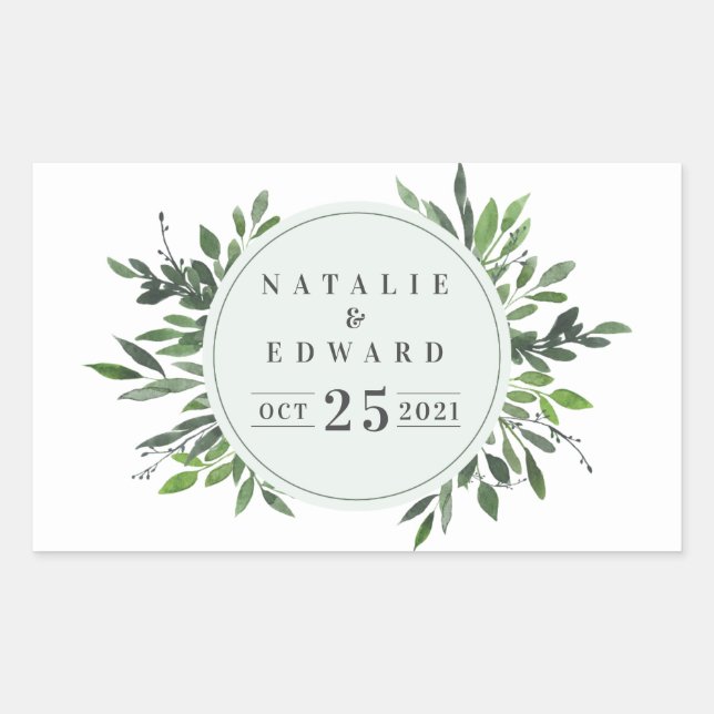 leafy watercolor floral wedding name stickers (Front)